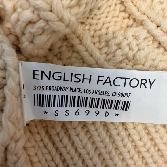 English Factory Cable Knit Legging Sweater Chunky Grandpa Sweater Cream Size-M - Picture 12 of 12